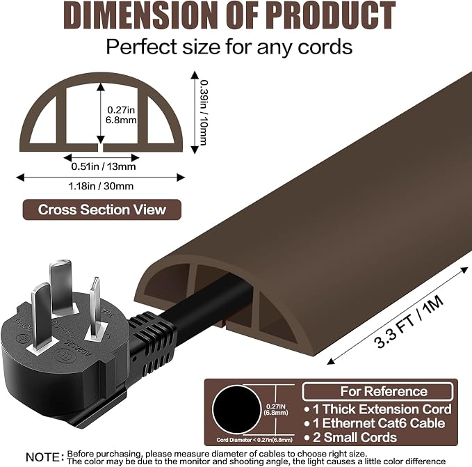 Floor Cord Cover Cable Cavity Self Adhesive Cord Hider Floor 3.3FT Floor Cable
