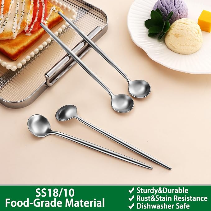 DEHOV 7.95 Inches SS18/10 Long Handle Iced Tea Spoons, Ice Cream, Iced