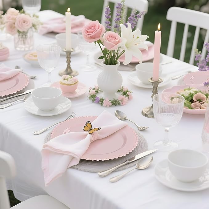 U-QE 60PCS Pink Plastic Plates