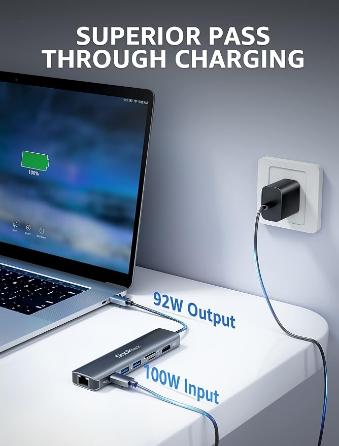 dockteck 7-in-1 USB C Hub with 4K 60Hz HDMI, 1Gbps Ethernet, 100W Power Delivery