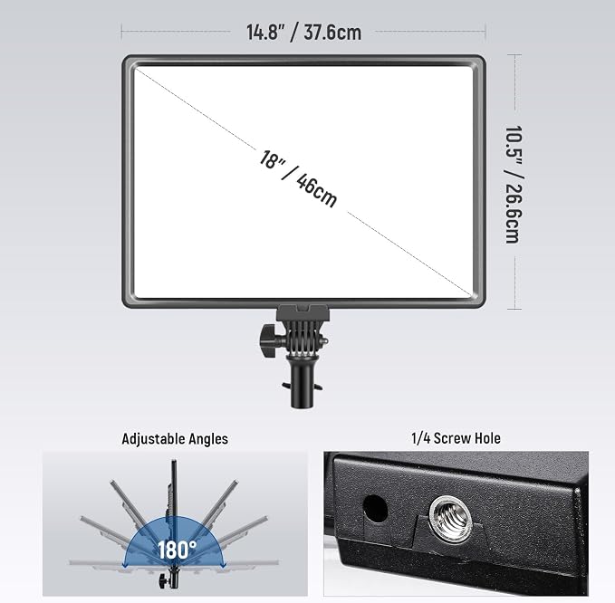 NEEWER NL288 LED Video Light Panel, 45W 4800Lux 3200K-5600K CRI97+ Dimmable Bi