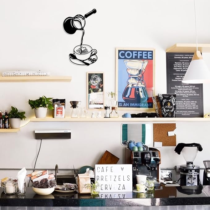 Oubasa Metal Pour Coffee Cup Wall Decor, Minimalist Cafe Themed