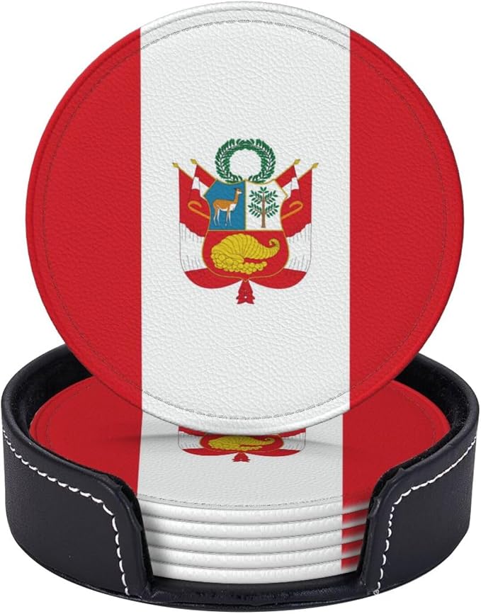 6 Pack Peru Flag Leather Coaster