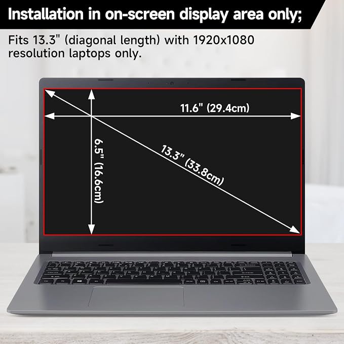 13.3 Inch 1920x1080P Laptop Privacy Screen Filter, Anti Blue Light Glare & Anti