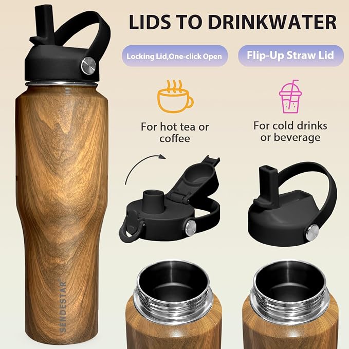 SENDESTAR 40oz Stainless Steel Water Bottle, Double Wall Vacuum Insulated Bottle