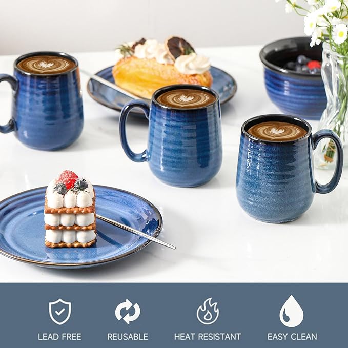 HASENSE Coffee Mugs, 12 Ounce Ceramic Coffee Mug Set of 6, Reactive Glaze Tea