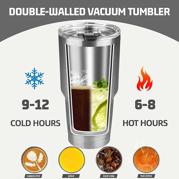 30 oz Tumbler with Lids and Straws, Stainless Steel Insulated Coffee Tumbler