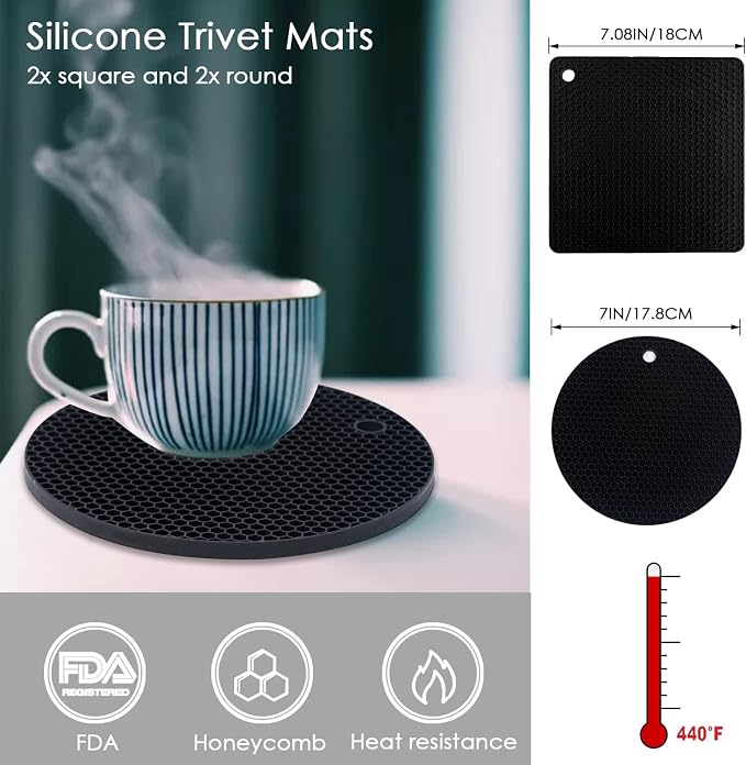 4 Pack Silicone Trivets for Hot Pots and Pans, Non-Slip & Heat Resistant