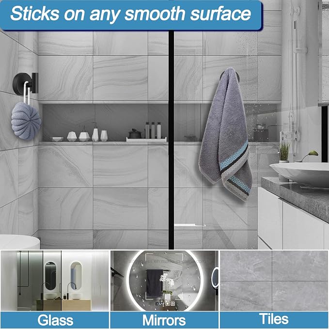 Suction Cup Hooks for Shower, No Drill Towel Hooks for Bathroom | Shower Hooks