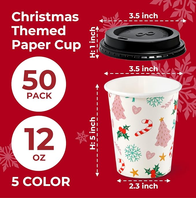 Fit Meal Prep 50 Pack 12 oz Christmas Disposable Coffee Cups