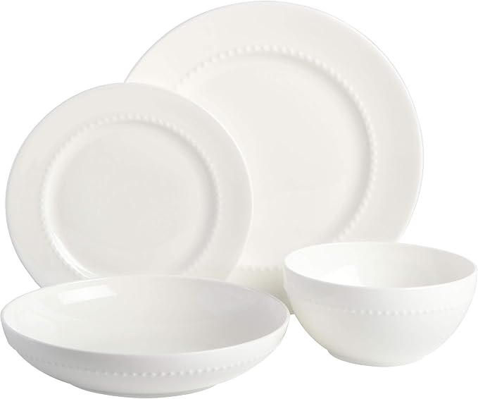 Gibson Elite Embossed Bone China 16-Piece Double Bowl Dinnerware Set, Service