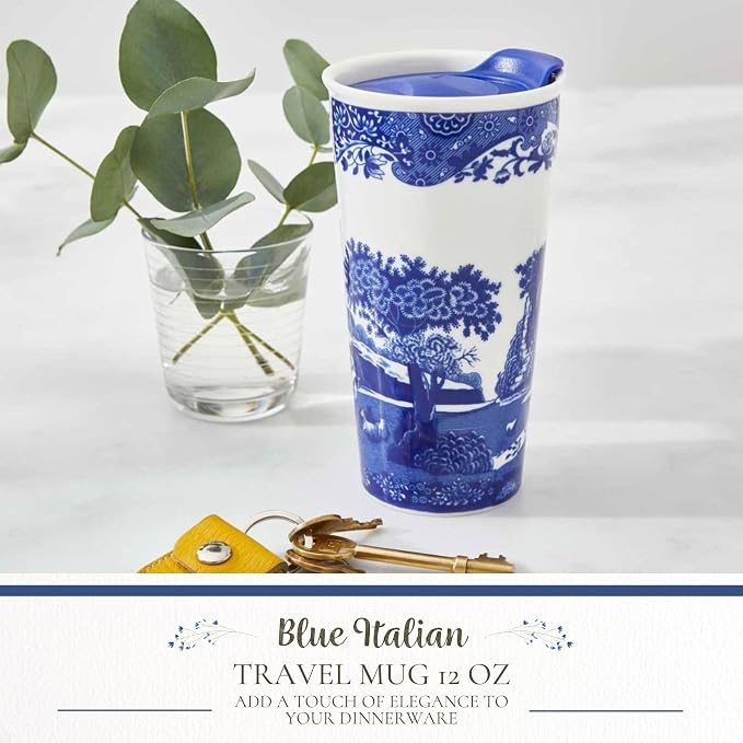 Spode – Blue Italian Blue Italian Travel Mug 12 oz – BlueWhite