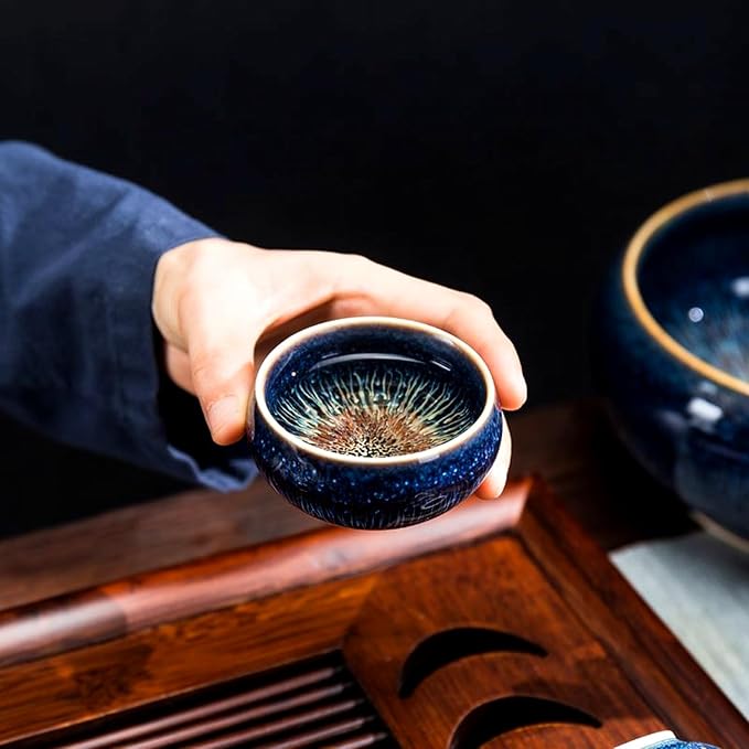 Tenmoku Ceramic Tea Cup, 3 oz Chinese Small Teacup