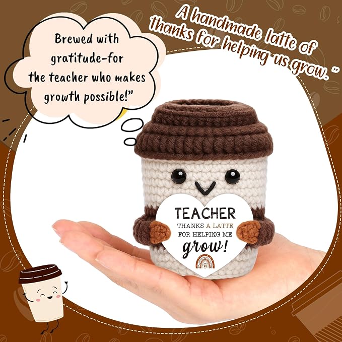 Teacher Gift for Women Men, Appreciation Gift Positive Crochet Coffee Cup |