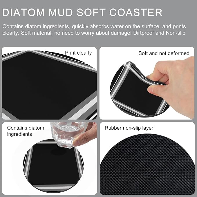 Black Grid Coasters Set of 6 Absorbent Coasters