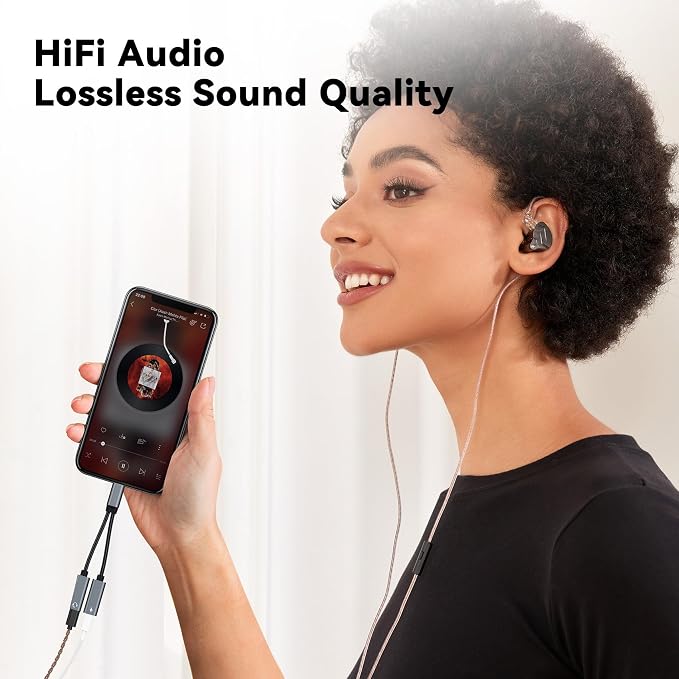 USB C Splitter, 1 in 2 Out Dual USB C Type Headphone and 60W PD Charger Audio