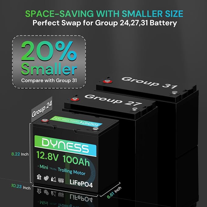 12V 100Ah Mini LiFePO4 Battery Group 24, 12.8V Lithium Battery