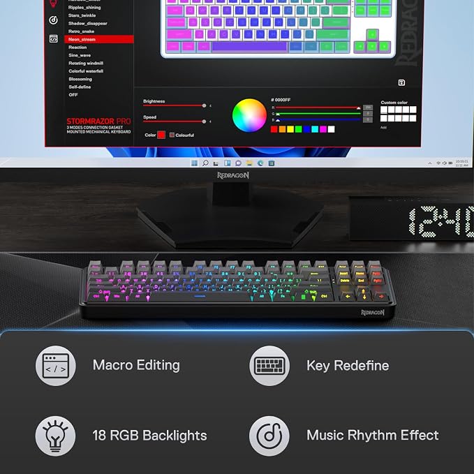 Redragon K707 PRO GB 80% Gasket RGB Gaming Keyboard, 3-Modes Wireless TKL