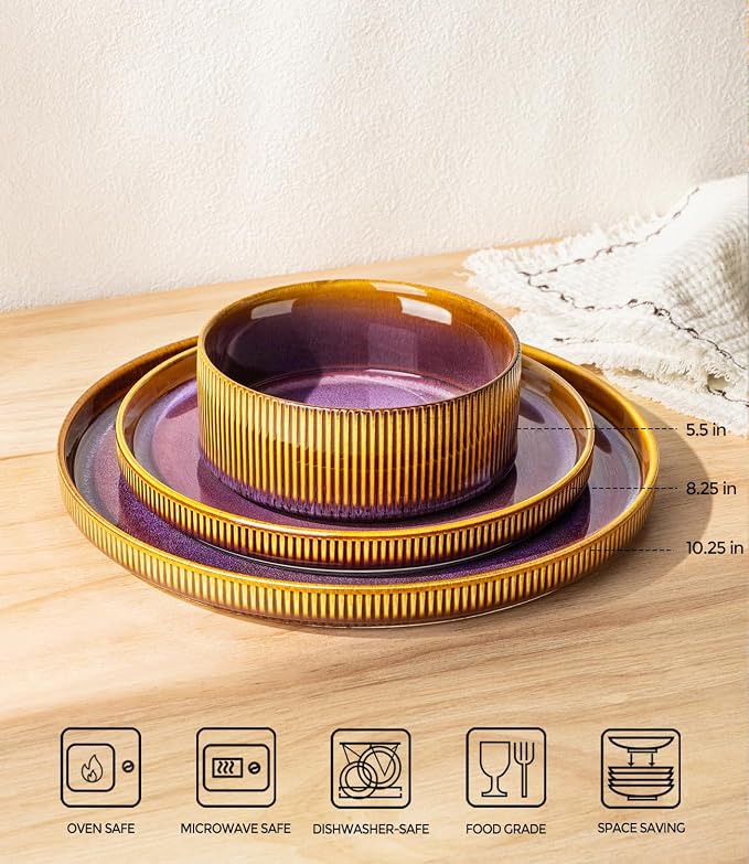 Ceramic Dinnerware Set for 4, 12-Piece Plates and Bowls Set | Lightweight
