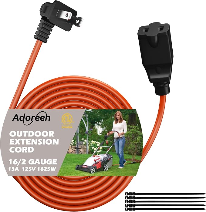 90 Degree 2 Prong Polarized Outdoor Power Extension Cord 125 FT, Angled