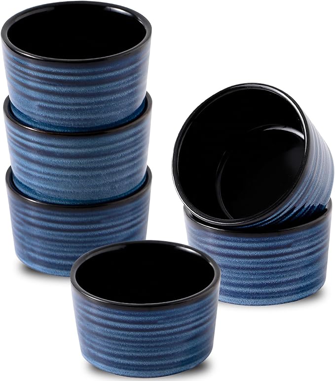 Ceramic Ramekins 6 oz, Oven Safe Souffle Dish Set of 6
