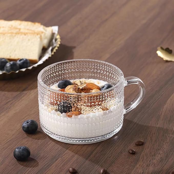 6 Pcs Vintage Coffee Mugs Clear Embossed Glass Cups