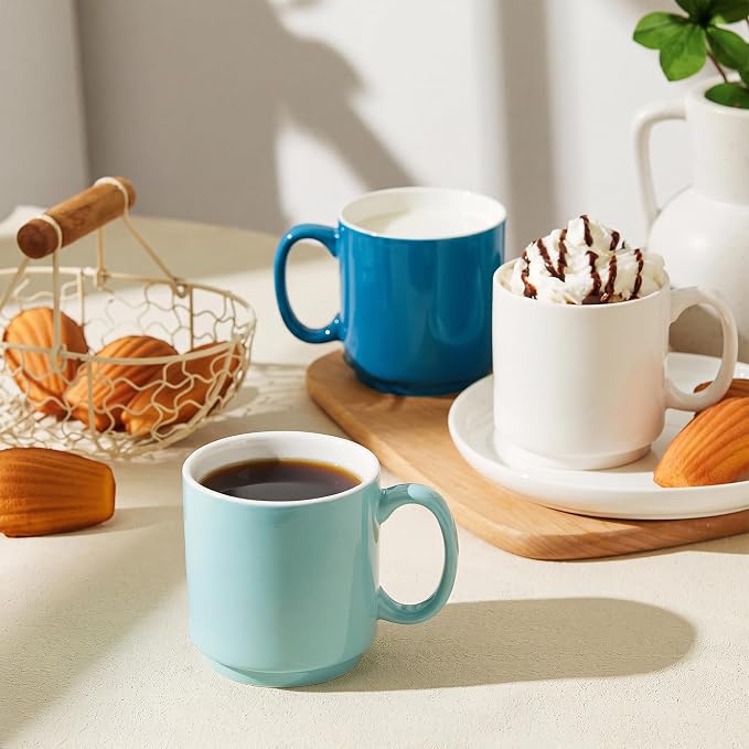 Sweese Stackable Coffee Mugs Set of 6, 16 Oz Large Porcelain Cups
