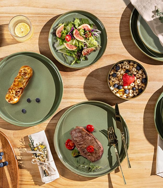 Ceramic Dinnerware Set for 4, 12-Piece Plates and Bowls Set | Lightweight