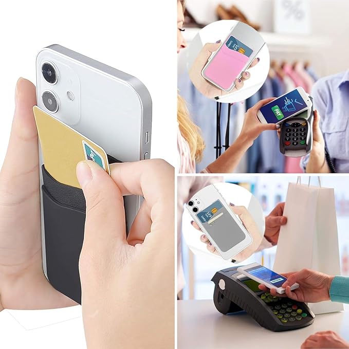SS Card Holder for Phone Case, Phone Wallet Stick on Adhesive Silicone Cell