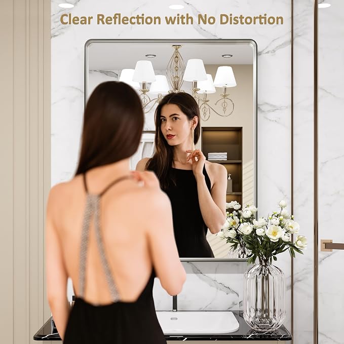 20X30 Inch Brushed Nickel Bathroom Mirror