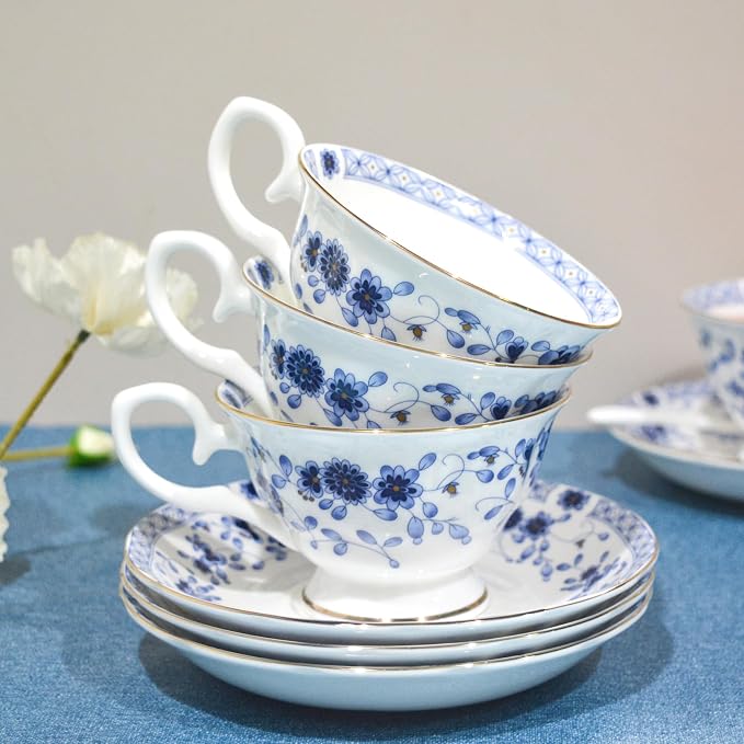 Bone China Tea Set, 21-Pieces Porcelain Tea Set
