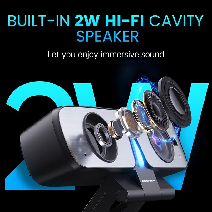 ROCWARE RC08 2K Webcam with Speaker, Webcam
