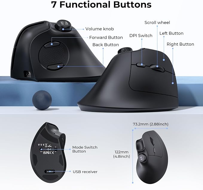 seenda Ergonomic Mouse Rechargeable, USB+Dual Bluetooth, MOU-302 Vertical