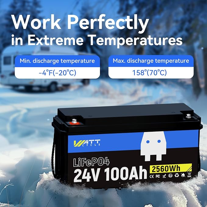 Lifepo4 Battery 100AH 24V Lithium Battery Built-in 100A BMS, Solar System Home