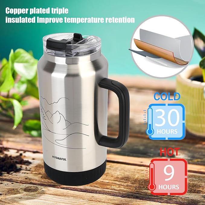 Hydraful 64 oz Tumbler with Handle and Straw