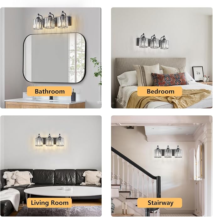 3-Light Black Bathroom Light Fixtures Over Mirror Modern Vanity Lights