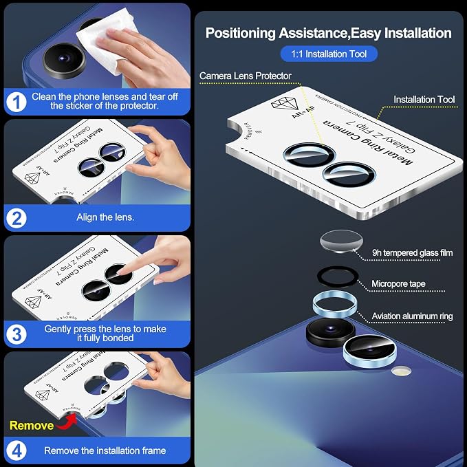 for Samsung Galaxy Z Flip 7 Camera Lens Protector, Individual Metal Ring