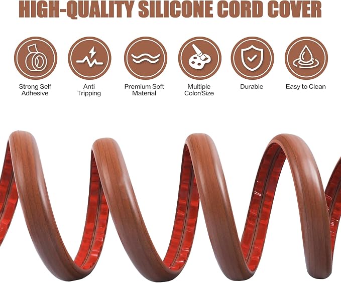 Floor Cord Cover Self Adhesive Cord Hider, 20FT Cable Management, Extension