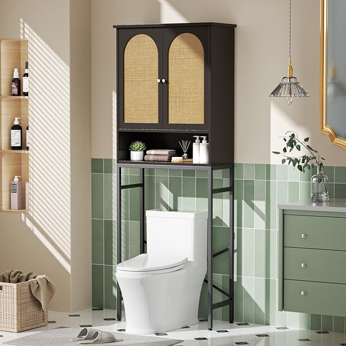 Rattan Toilet Storage Cabinet, Over The Rack Wood Cabinet
