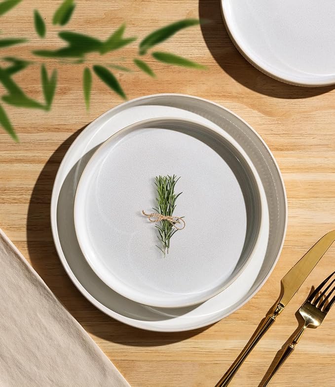 Ceramic Dinnerware Set for 8, 24-Piece Plates and Bowls Set | Lightweight