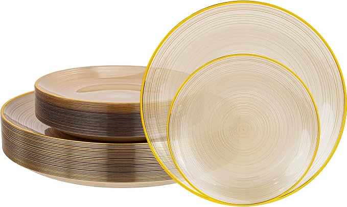 Morejoy 60Pcs Brown Plastic Plates