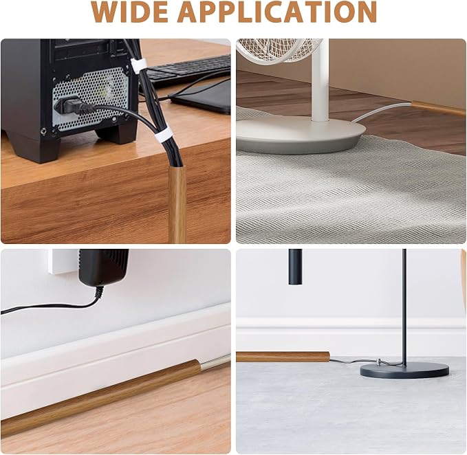 Floor Cord Cover Self Adhesive Cord Hider, 10FT Cable Management, Extension