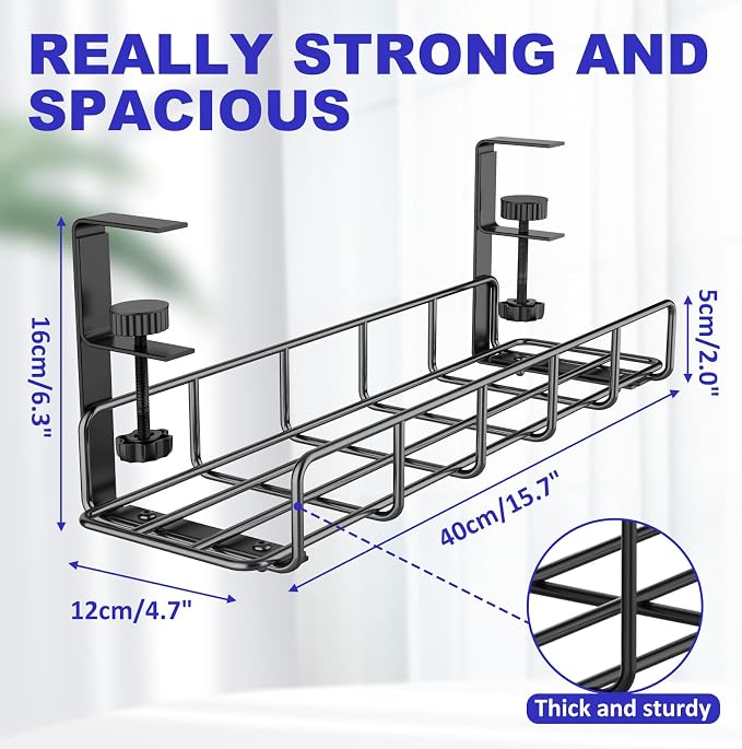 Under Desk Cable Management Tray, 31.5'' No Drill Steel Cable Tray Organizers
