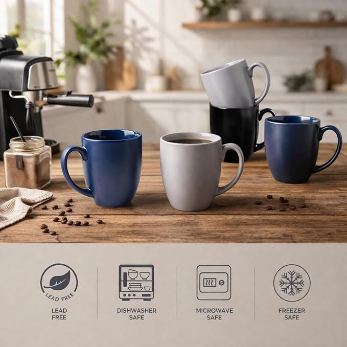 AmorArc 16 oz Coffee Mugs Set of 6, Large Ceramic Coffee Cups Set | Classic