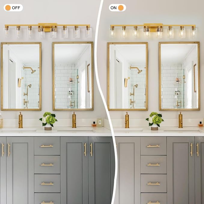 8 Light Gold Bathroom Light Fixtures, Modern Large Vanity Lights