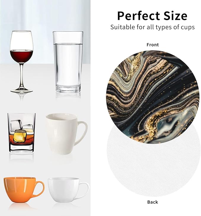 Black Gold Marble Style Coasters Set of 6 Coasters