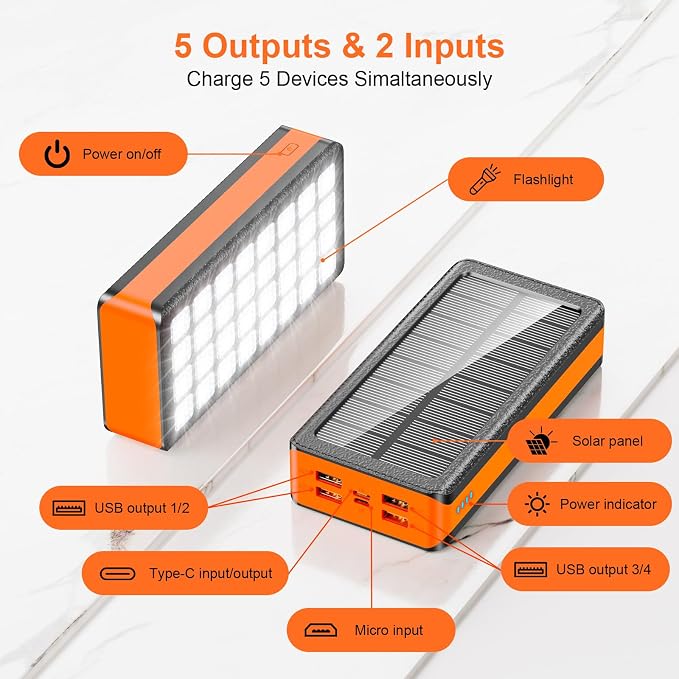Solar Charger Power Bank 66800mAh Portable Charger