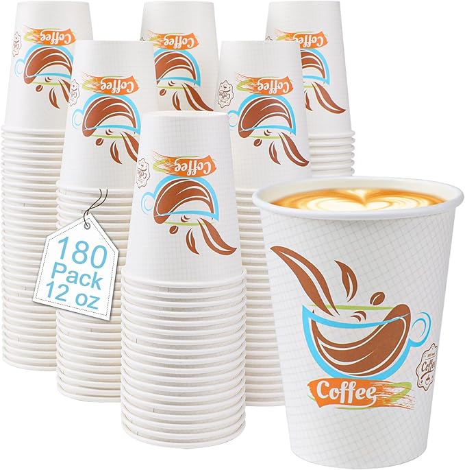 Lamosi 180 Pack 12 oz Coffee Cups, Disposable Paper Cups No Lids | Leakproof