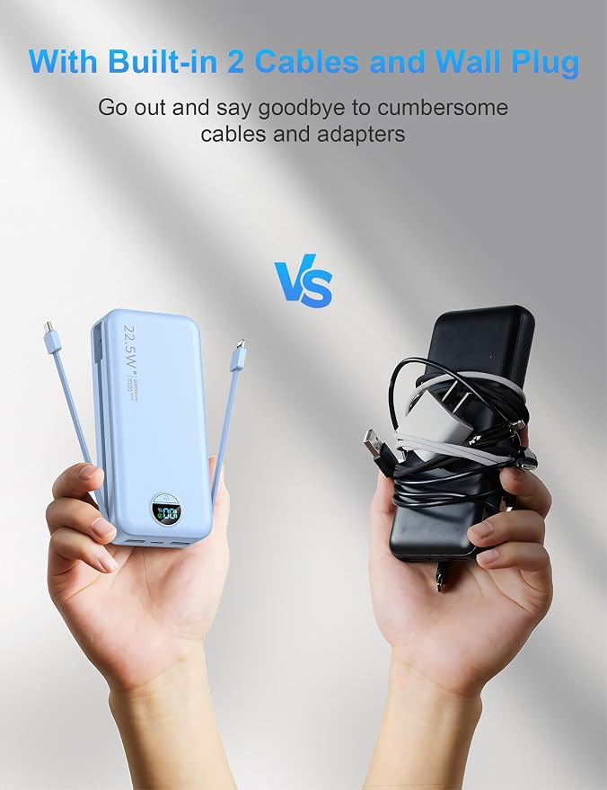 Portable Charger with Wall Plug, 20000mAh USB C Power Bank Fast Charging