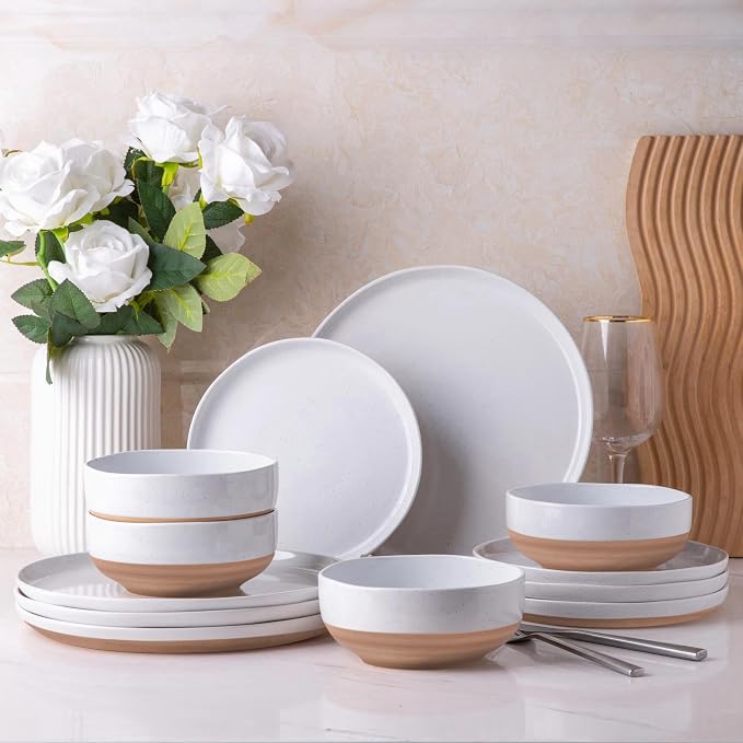AmorArc Dinnerware Sets for 4, 12 Pieces Ceramic Plates and Bowls Set | Scratch